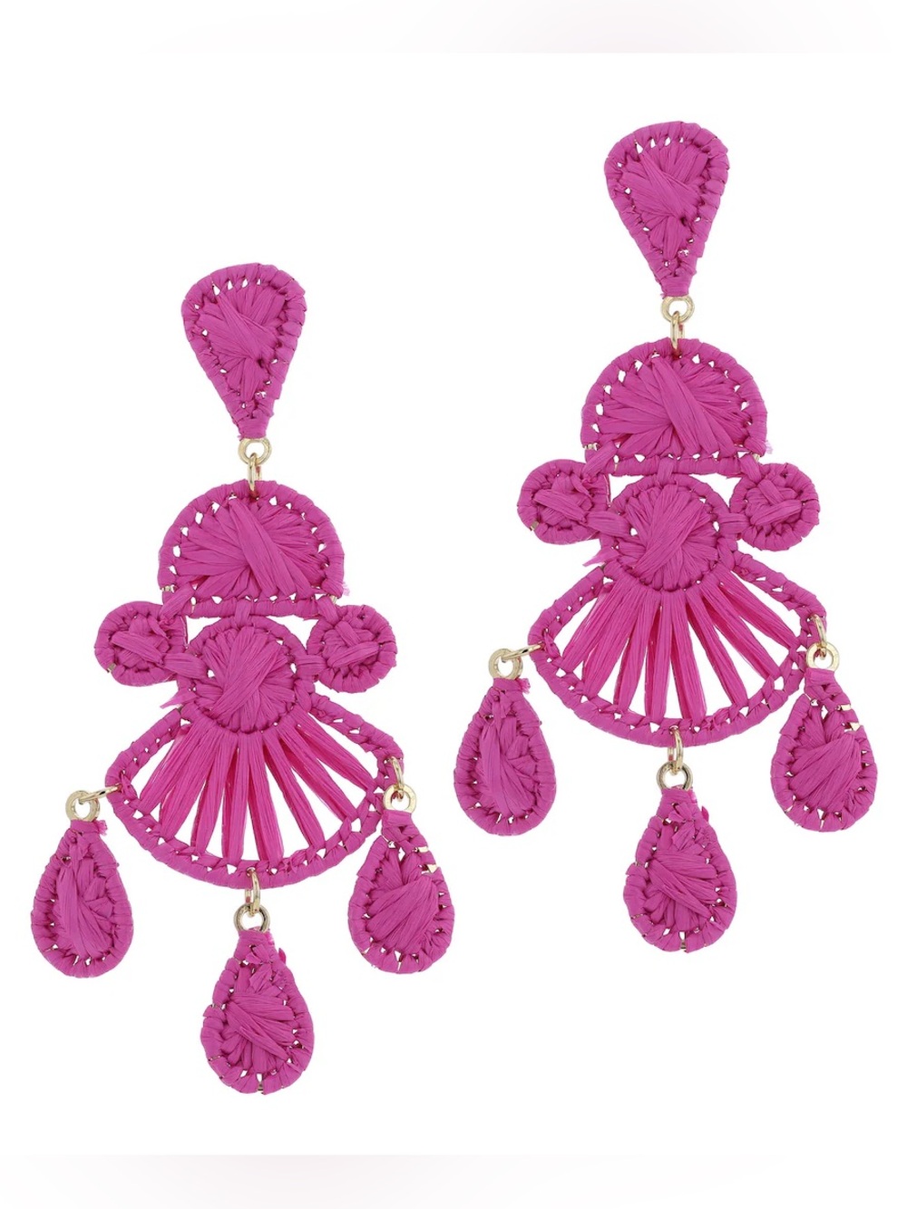 Cara New York Boho Raffia Teardrop Earrings - Fuchsia - Chandelier Earrings